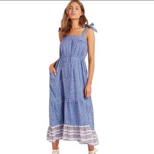 Cleobella Blue Lotus India Floral Midi Cotton Cottage Core Tie Dress M